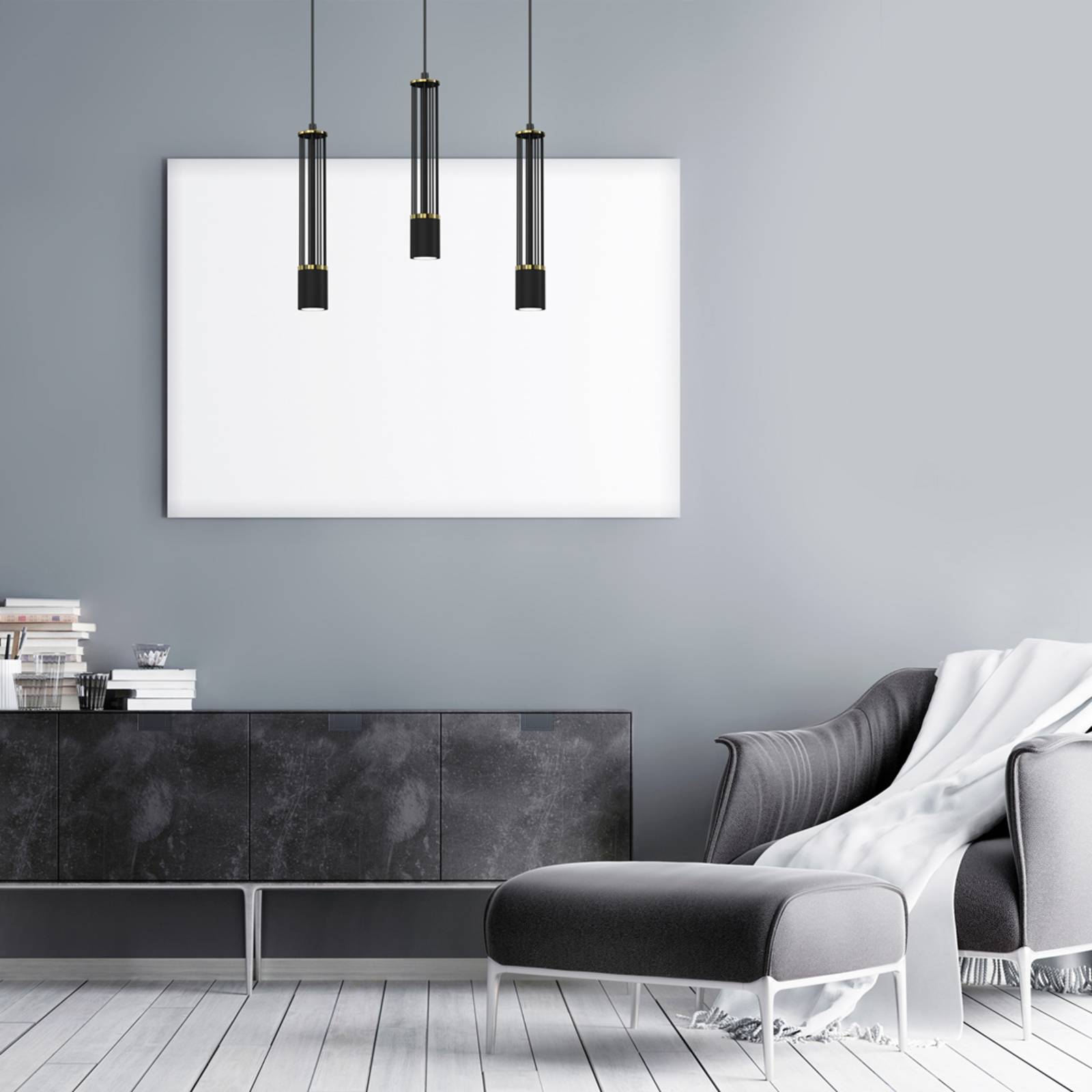 foto del prodotto eko light lampada a sospensione estilo, nera, 3 luci, allungata