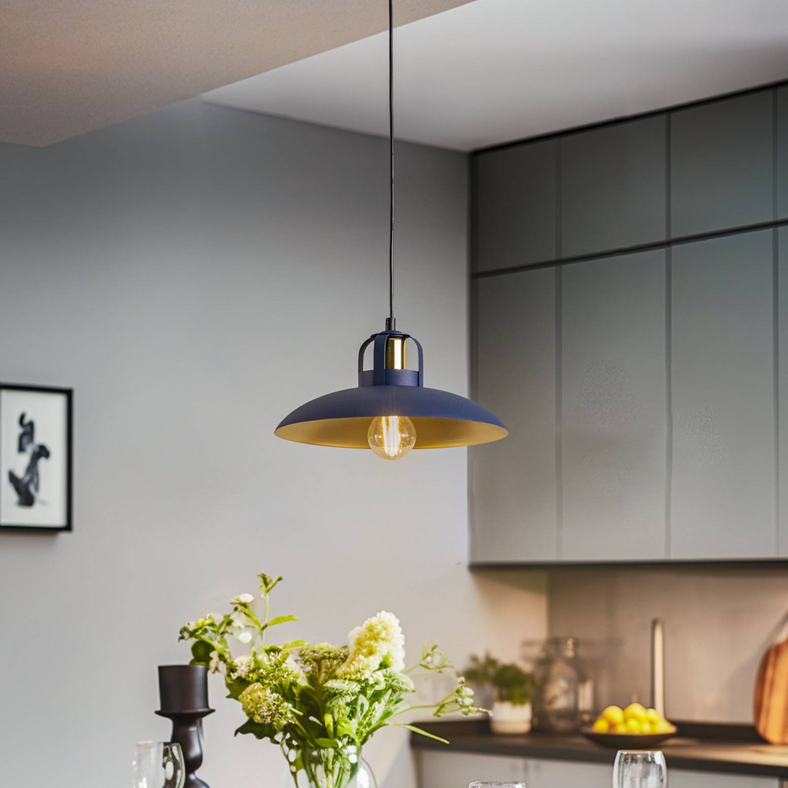 foto del prodotto eko-light lampada a sospensione felix, blu oro, a 1 luce