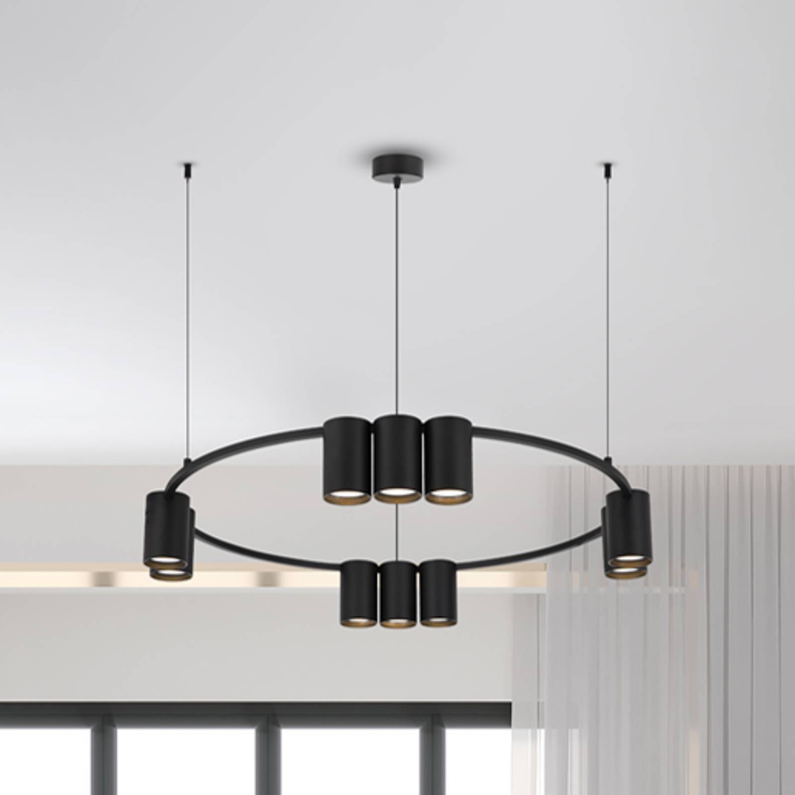 foto del prodotto eko-light lampada a sospensione genesis, alluminio, nero, 10 x gu10, 60 cm