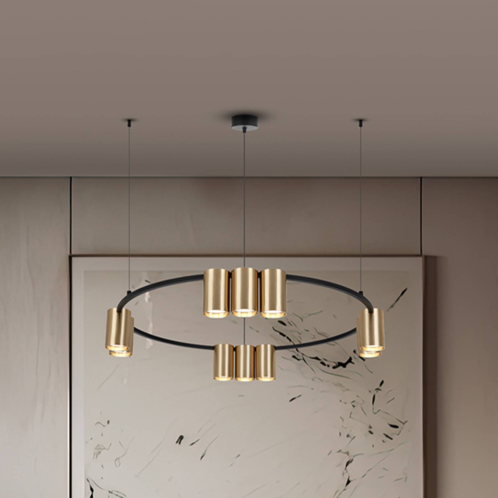 foto del prodotto eko-light lampada a sospensione genesis, alluminio, nero/oro, 10 x gu10, 60 cm