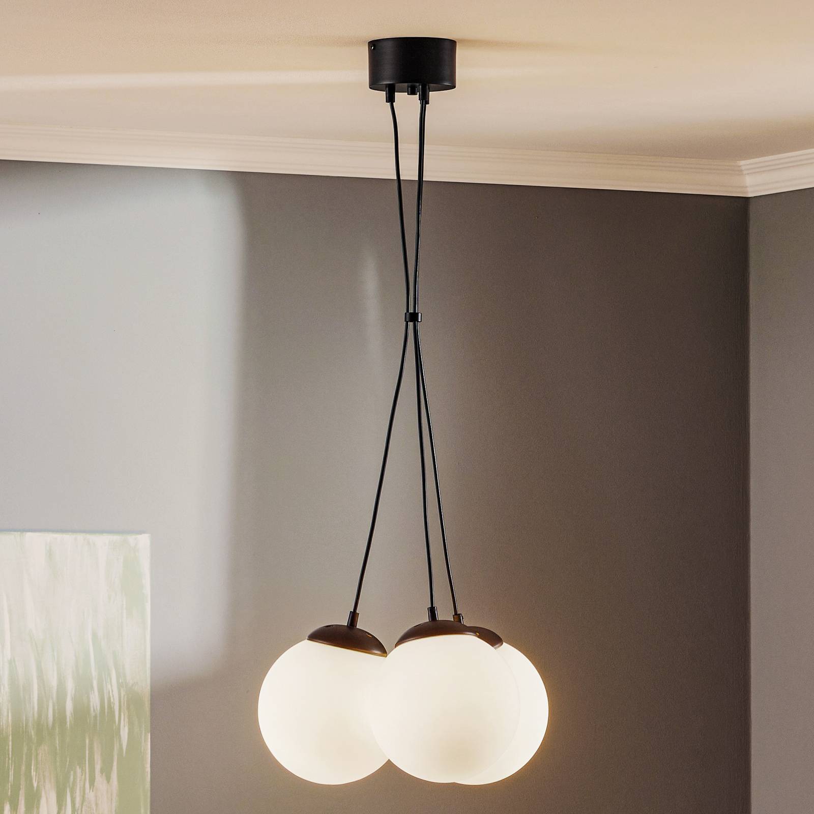 foto del prodotto eko light lampada a sospensione lima vetro opalino nero a 3 luci bundle