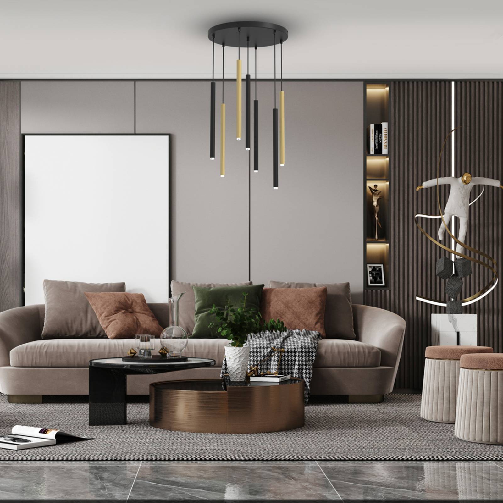 foto del prodotto eko-light lampada a sospensione monza, nero/oro, 7 luci