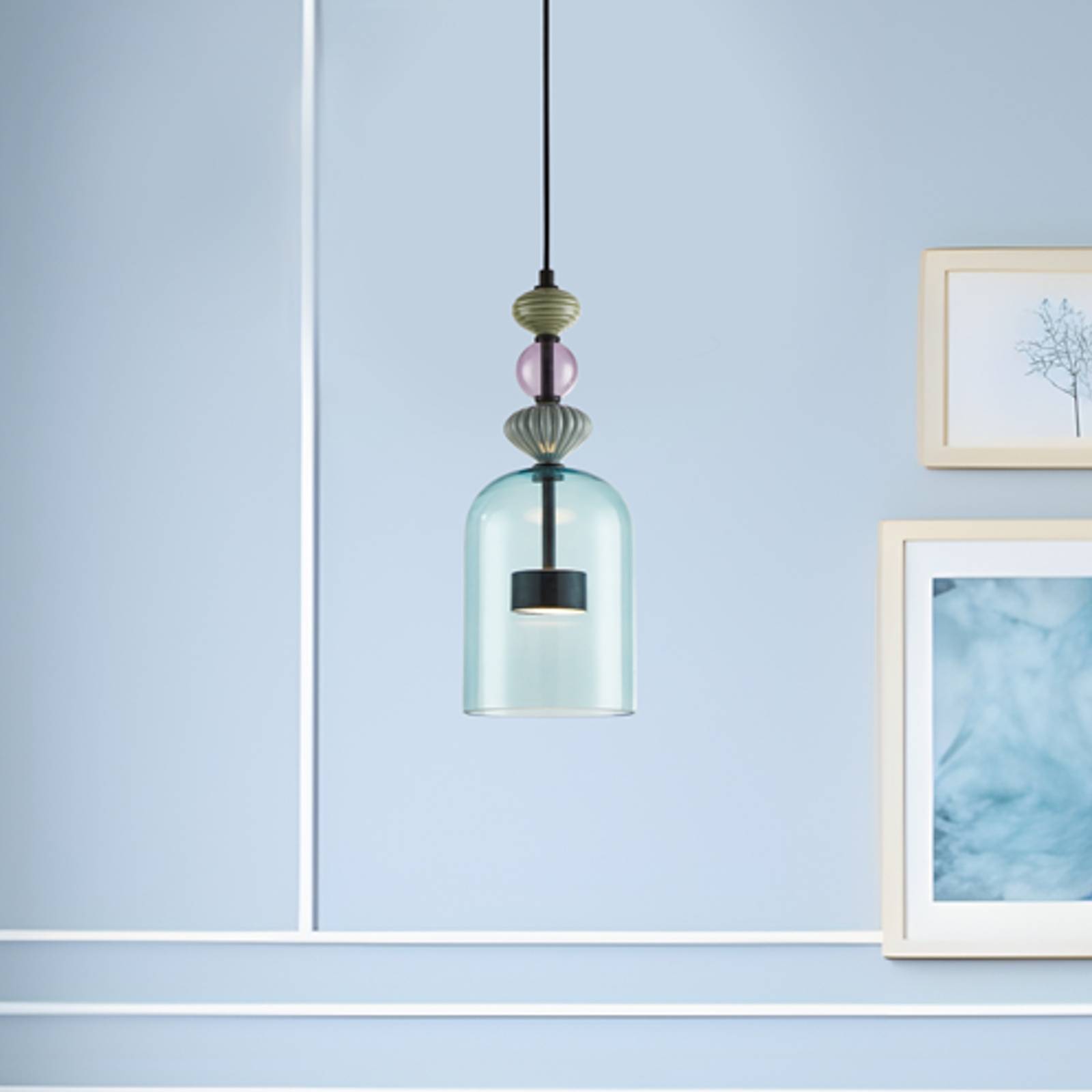 foto del prodotto eko-light lampada led a sospensione arte, paralume in vetro, blu, 16 cm, 12 w