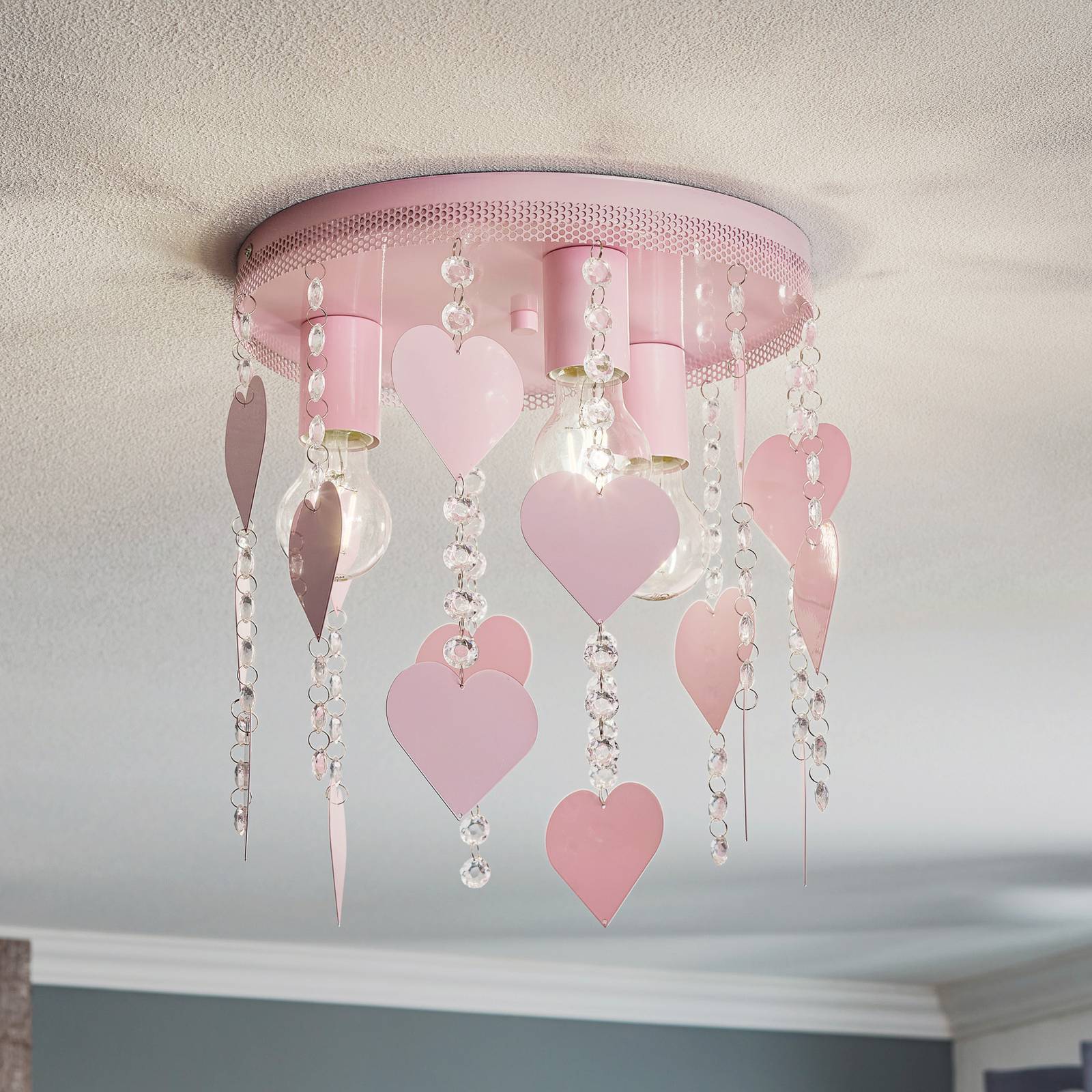 foto del prodotto eko-light plafoniera corazon in rosa con cuori