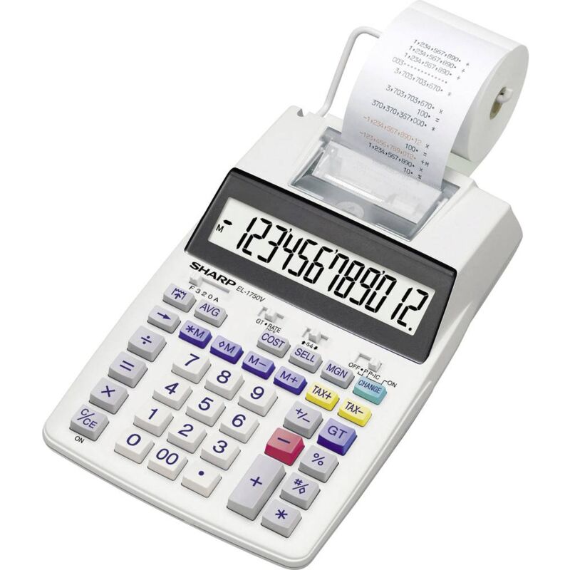 foto del prodotto el 1750v calcolatrice da tavolo scrivente bianco display cifre 12 a batteria, rete elettrica opzionale l x sharp