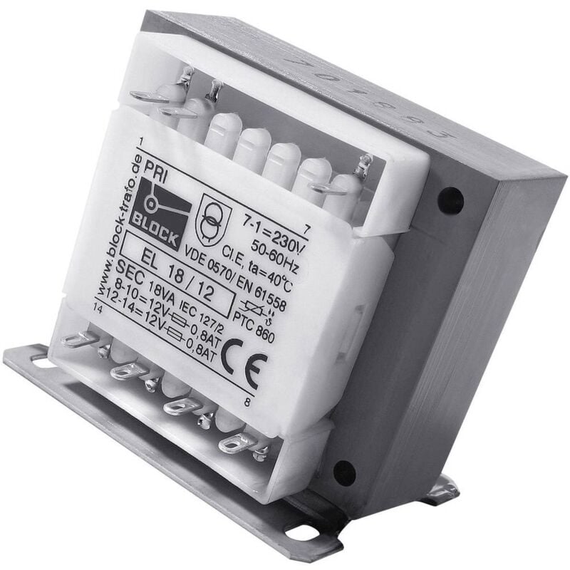 foto del prodotto el 50 18 trasformatore di comando, trasformatore d isolamento, trasformatore di sicurezza 1 x 230 v ac 2 x 18 v a block