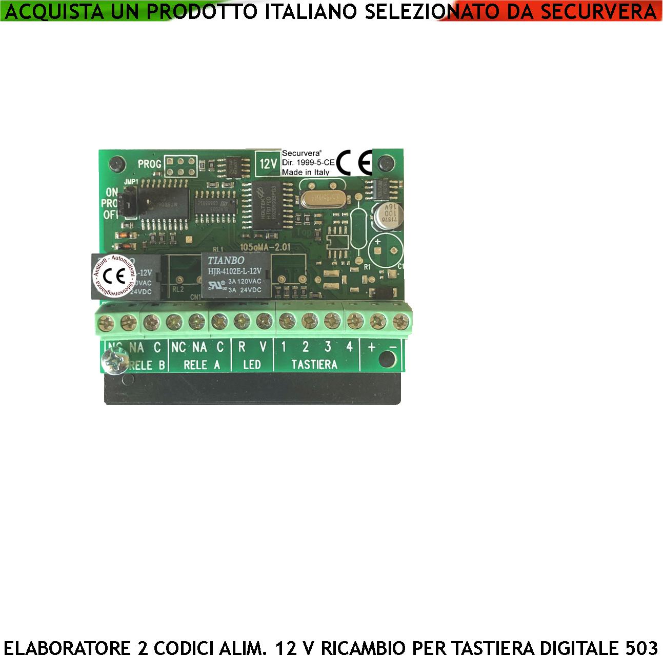 foto del prodotto elaboratore scheda elettronica ricambio per tastiera sl-tkb montaggio interno 2 led multifunzioni rosso verde alimentazione 12 v 2 codici dtmf 6 cifre relè liberi a tempo da 0 a 99. o bistabili on-off