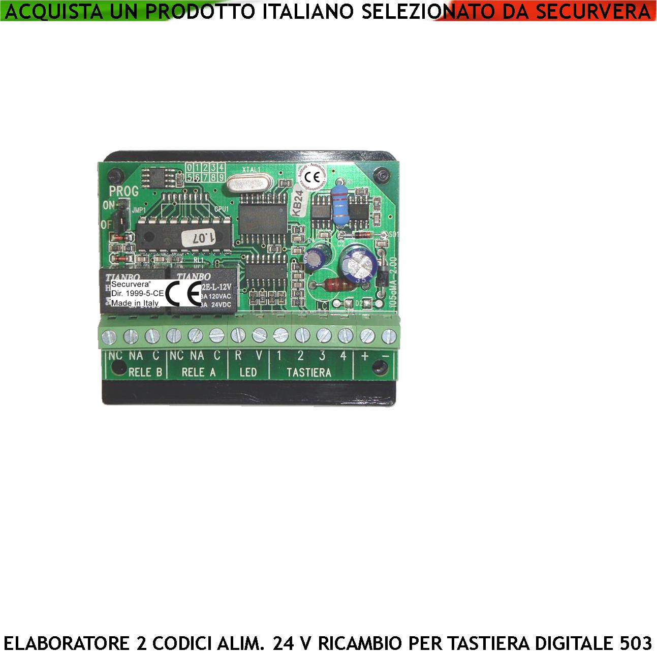foto del prodotto elaboratore scheda elettronica ricambio per tastiera sl-tkb montaggio interno 2 led multifunzioni rosso verde alimentazione 24 v 2 codici dtmf 6 cifre relè liberi a tempo da 0 a 99. o bistabili on-off