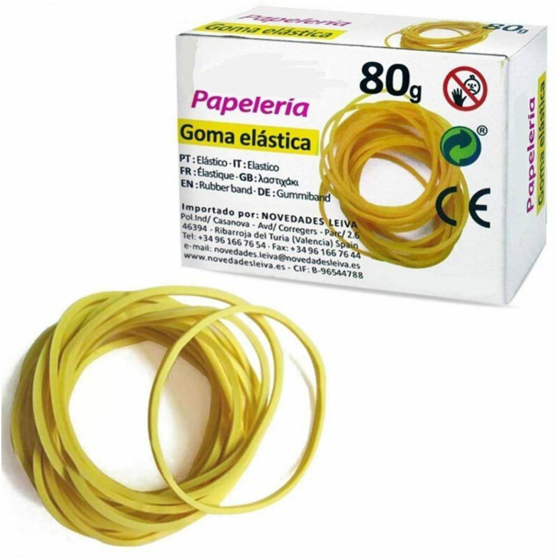 foto del prodotto elastici in gomma giallo confezione da 80g per ufficio casa cucina bricolage trade shop traesio