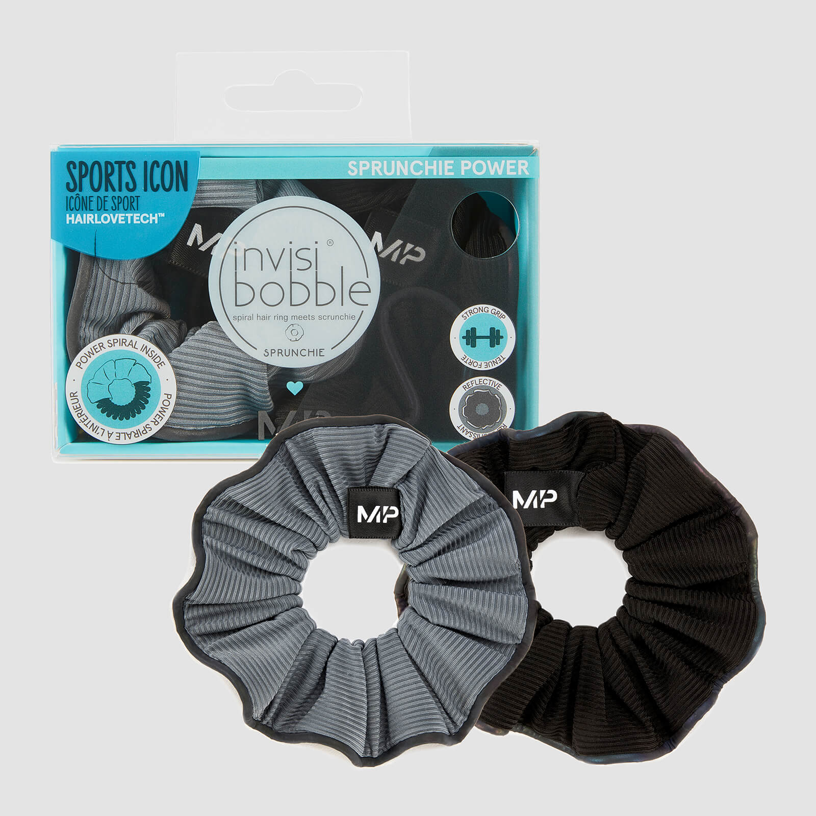 foto del prodotto elastico per capelli in tessuto mp x invisibobble reflective power nero azzurro ghiaccio confezione da 2