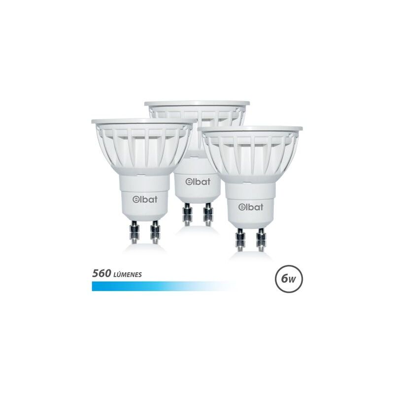 foto del prodotto elbat confezione 3 lampadine a led gu10 - 6w - 560lm - luce fredda - colore bianco