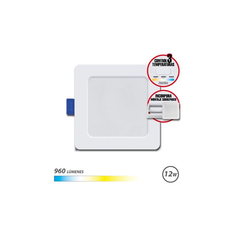 foto del prodotto elbat downlight quadrato 12w 960lm selettore 3 temperature over wall colore white