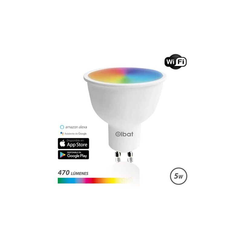 foto del prodotto elbat lampadina a led smart wi fi gu10 5w 470lm rgb temperatura da 2700k a 6000k controllo vocale telecomando 3 modalit di colore freddo,
