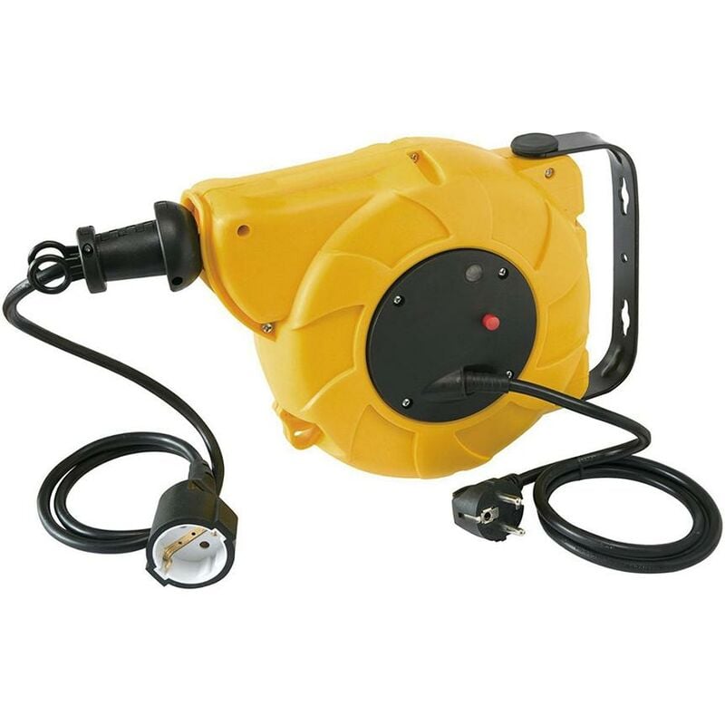 foto del prodotto electraline 100237 avvolgicavo molla, 15m 13 2 , con staffa di fissaggio a muro, prolunga elettrica con sistema di avvolgimento automatico, 230 v,