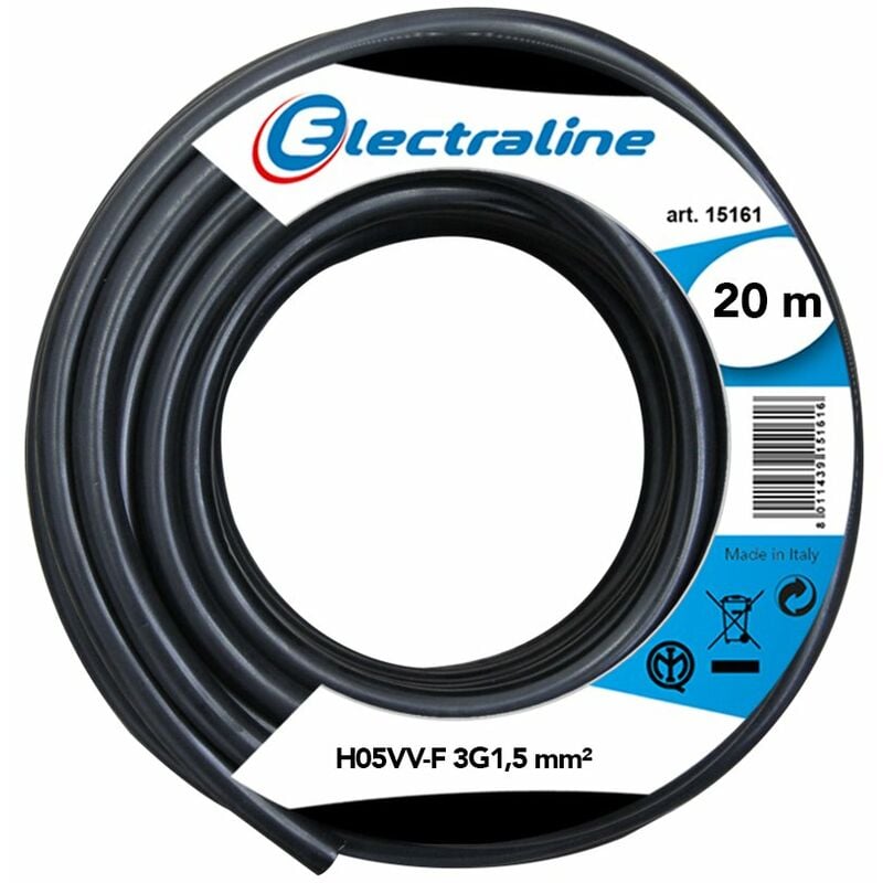 foto del prodotto electraline 11765 cavo per prolunghesezione 3g1.5 mm, nero, 20 m