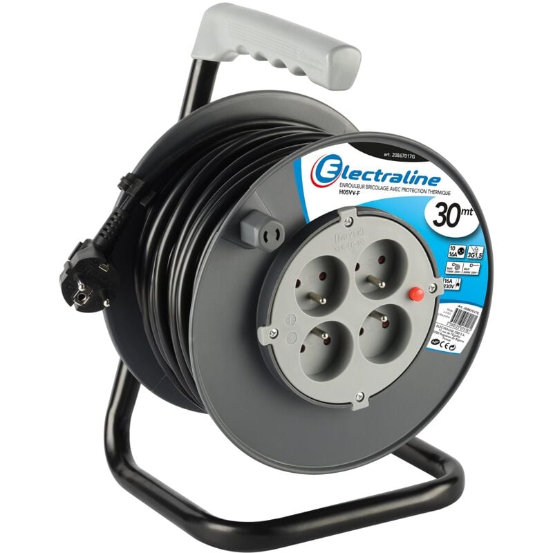 foto del prodotto electraline 20867017g prolunga elettrica 30 m, con avvolgitore a 4 prese, 16 a, sezione 3g1,5 mm , colore grigio
