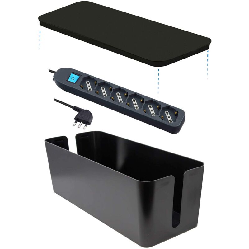 foto del prodotto electraline 300178 scatola organizzatore cavi con multipresa sei posti polivalenti, nero