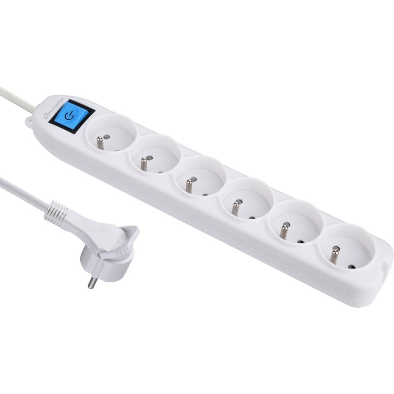 foto del prodotto electraline 32043, ciabatta a 5 prese con interruttore spina piatta, lunghezza 1,5 m, colore bianco