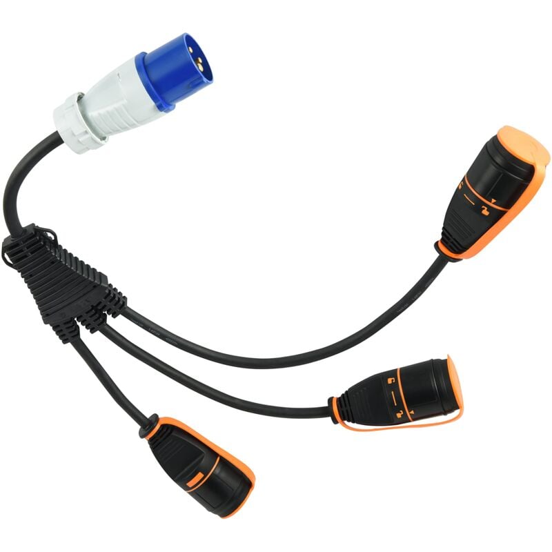 foto del prodotto electraline - 46151 splitter 3 prese schuko con electralock dotate di meccanismo di blocco che impedisce disconnessioni accidentali, ip44, cavo