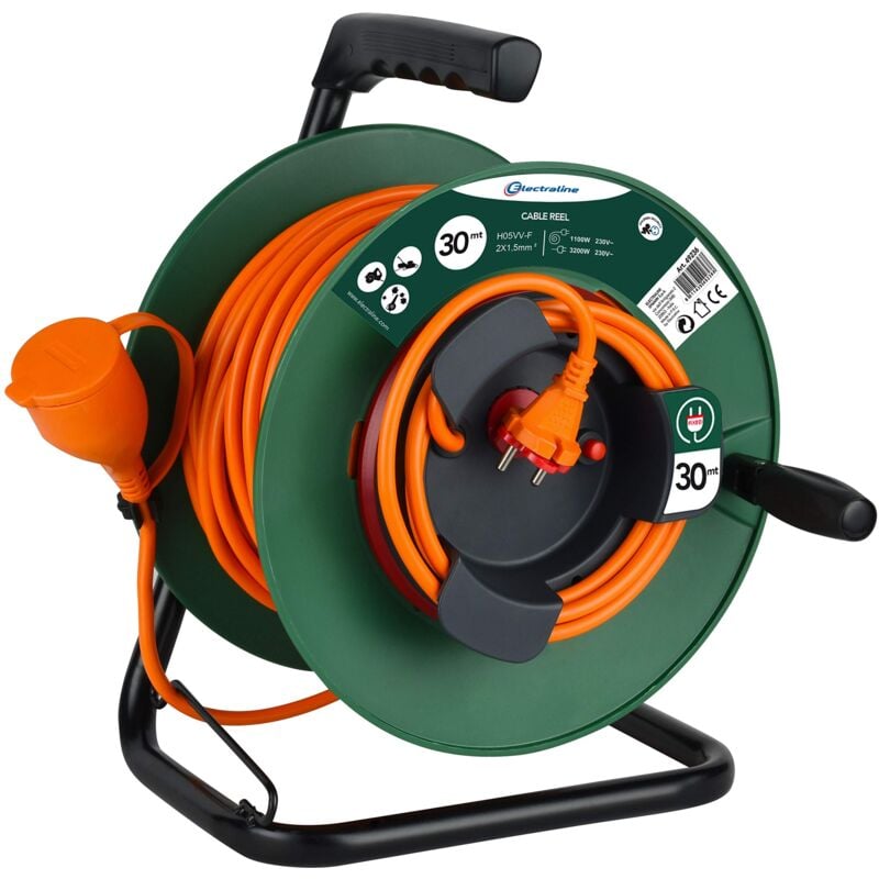 foto del prodotto electraline 49236 prolunga giardino con avvolgicavo, 30 mt spina e presa europea 2 poli, per elettrodomestici da giardinaggio, sezione cavo 2x1,5