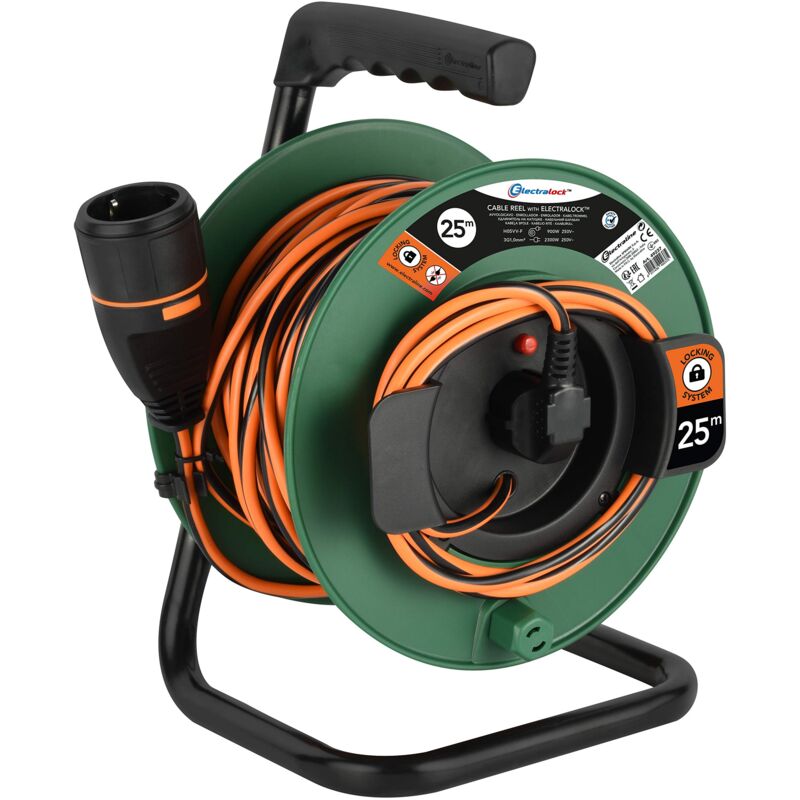 foto del prodotto electraline 49237 avvolgicavo con prolunga elettrica da giardino 25m 3g1 con presa electralock e maniglia ergonomica