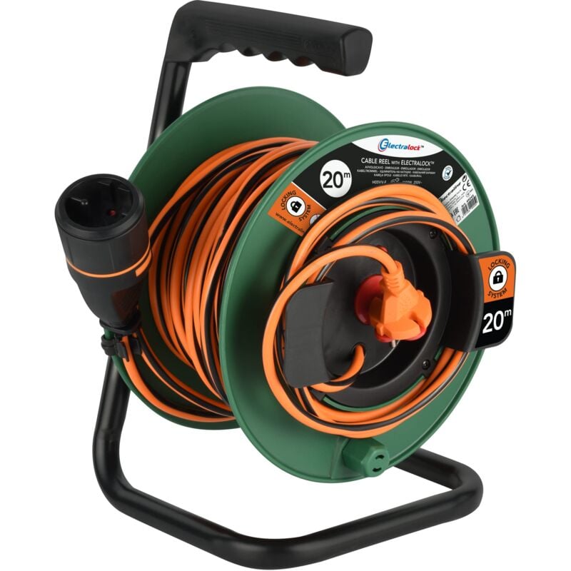 foto del prodotto electraline 49245 avvolgicavo con prolunga elettrica da giardino 20m 2x1.5mm con presa europea due poli electralock