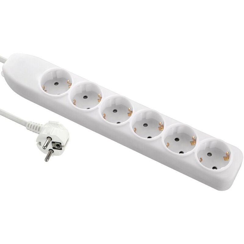foto del prodotto electraline 51611 ciabatta multipresa a 6 prese con interruttore, cavo 3 g1, 1,5 m, colore bianco