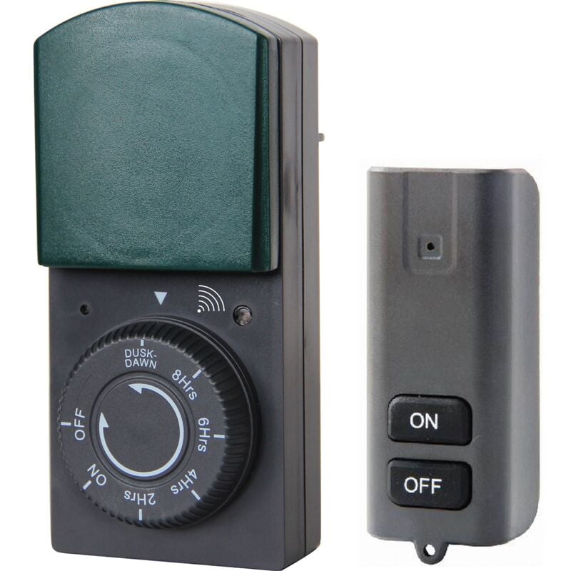 foto del prodotto electraline 58110 timer programmatore da esterno ip44 funzione countdown con sensore e telecomando, nero verde