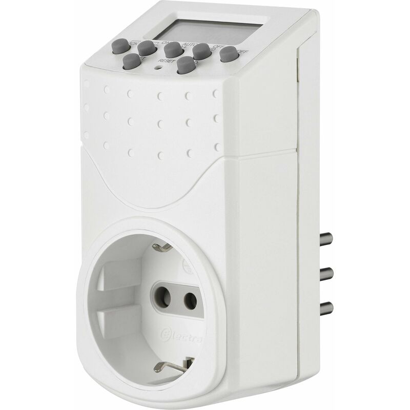 foto del prodotto electraline 58112 programmatore timer digitale, programmi settimanali e giornalieri, spina italiana piccola 10 a, presa schuko 10a, bianco