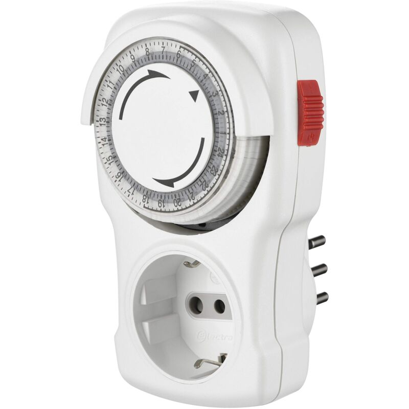 foto del prodotto electraline 58113 programmatore timer meccanico giornaliero, spina italiana piccola 10 a, presa schuko 10a, bianco