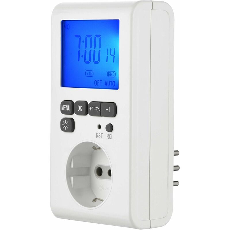 foto del prodotto electraline 58117 programmatore digitale professionale, schermo lcd retroilluminato, spina italiana piccola 10a, presa schuko 10a, bianco