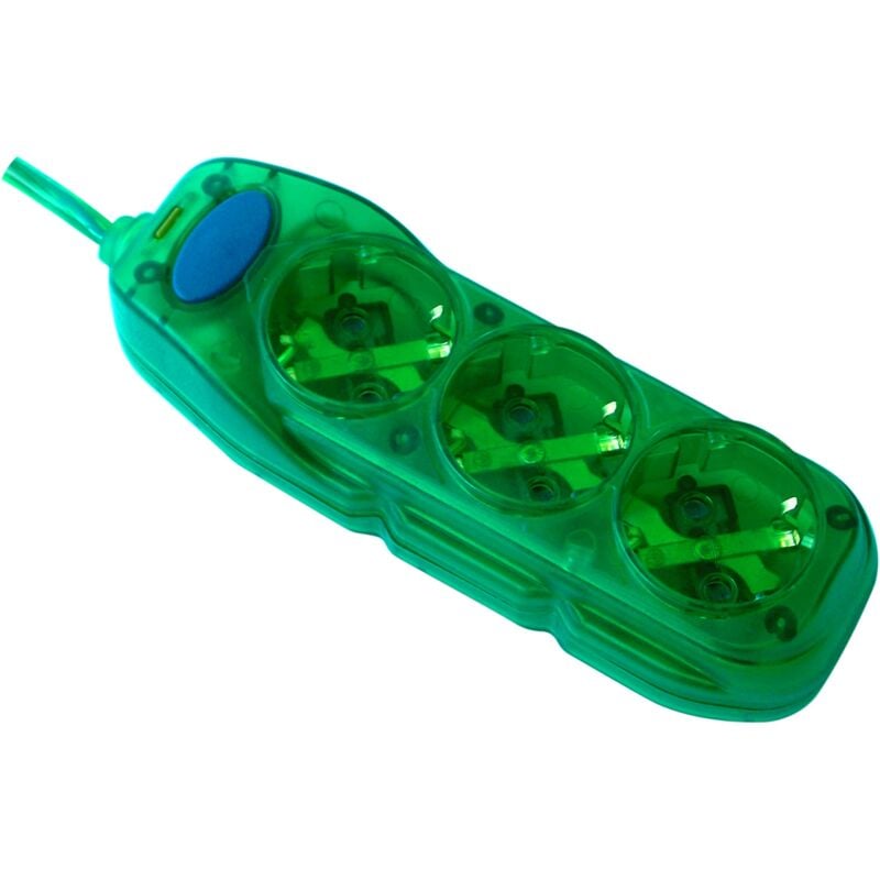 foto del prodotto electraline 59640 ciabatta multipresa a 3 prese, con interruttore, cavo 1.5 m, 3g1, verde trasparente