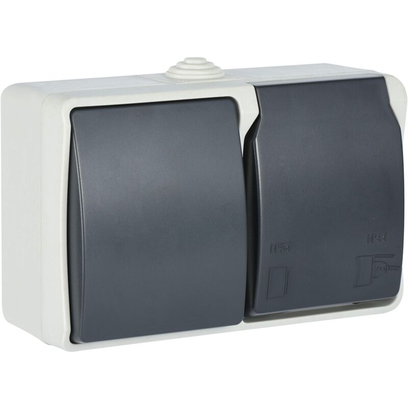 foto del prodotto electraline 605909 605909 presa schuko a 1 ingresso, con coperchio, esterni e ambienti umidi, protezione ip44, colore grigio antracite