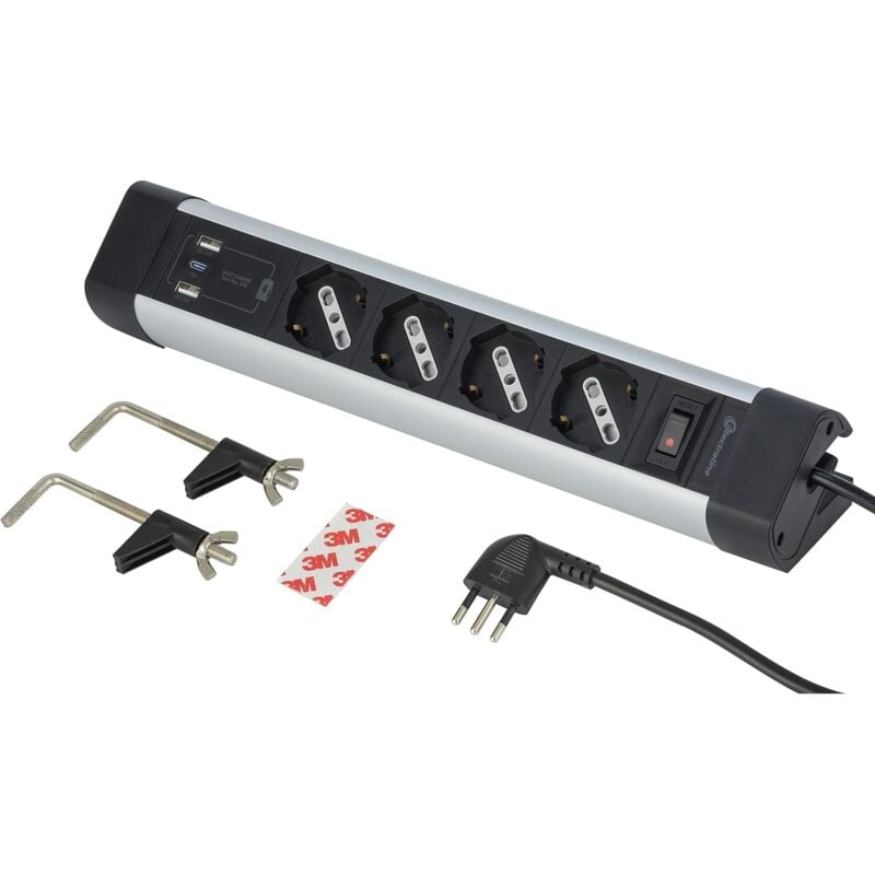 foto del prodotto electraline 61918 multipresa scrivania 4 posti polivalenti, schuko 10 16 a, con 3 usb 2 usb a 3.0a 1 usb c 20w