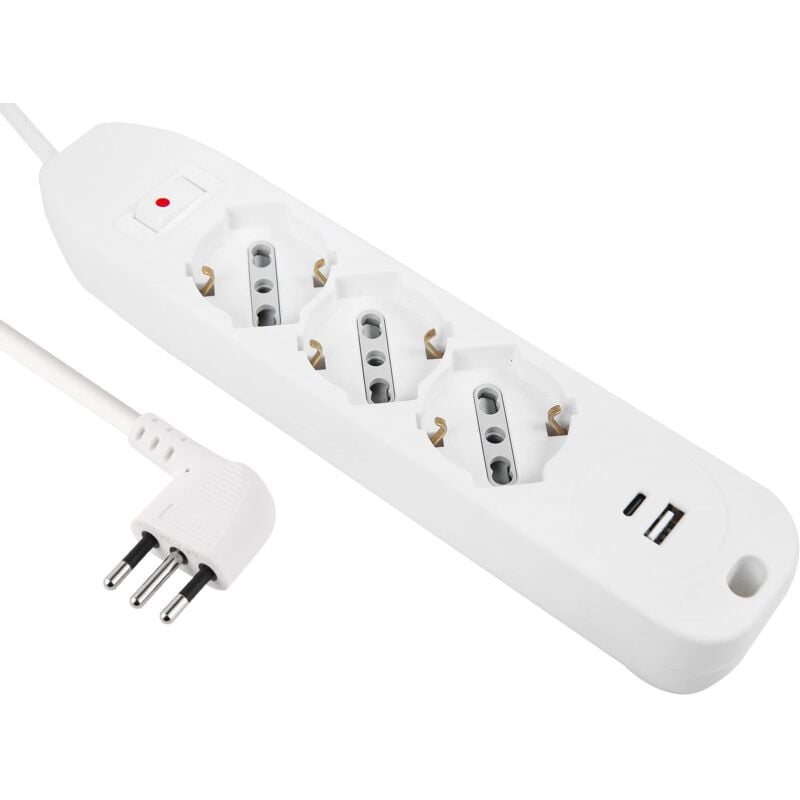foto del prodotto electraline 61991 multipresa 3 posti p40 polivalenti 2 usb 1 tipo a 1 tipo c 17w con interruttore con protezione da sovracorrente, spina