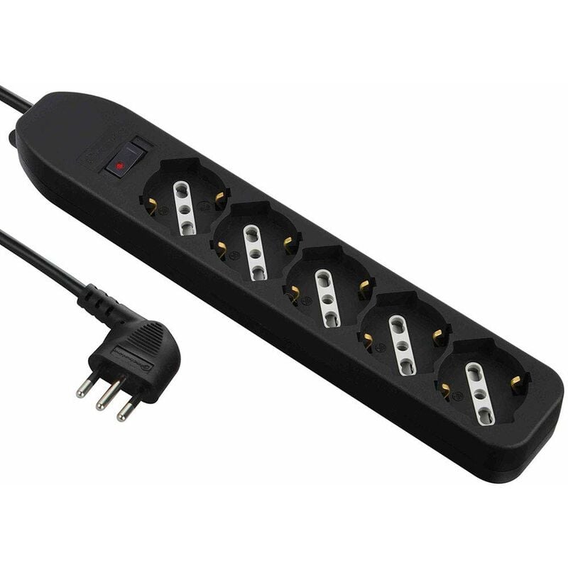 foto del prodotto electraline 62066 multipresa 5 posti polivalenti, cavo 1,5 m spina piccola 10a, nero