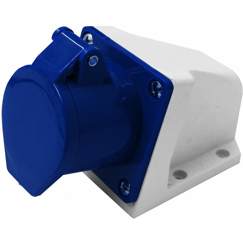 foto del prodotto electraline 80868 presa elettrica industriale da parete inclinata, 32a, 2p t, 220v, blu