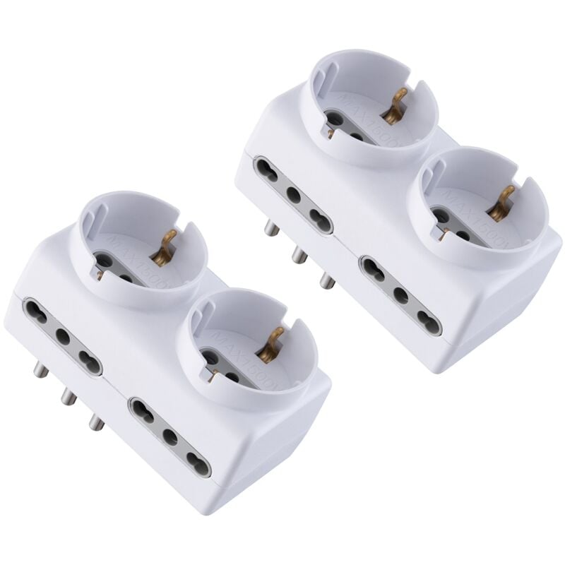 foto del prodotto electraline 92299 set 2 adattatori multipresa 6 posti 2 schuko 4 bivalenti, bianco