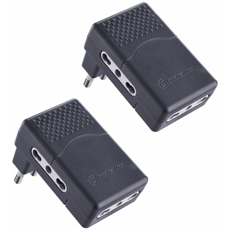 foto del prodotto electraline 92307 set 2 adattatori multipresa tripla 3 posti bivalenti 10 16a, nero