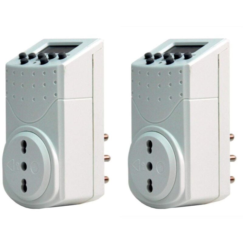 foto del prodotto electraline 92357 programmatore timer digitale, confezione da 2 pezzi, programmi settimanali e giornalieri, presa italiana, bianco