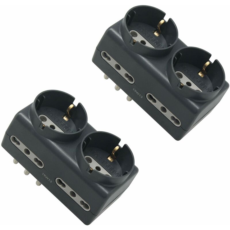 foto del prodotto electraline 92379 set 2 adattatori multipresa 6 posti 2 schuko 4 bivalenti 10 16a spina grande 16a adattatore ultra compatto, grigio scuro