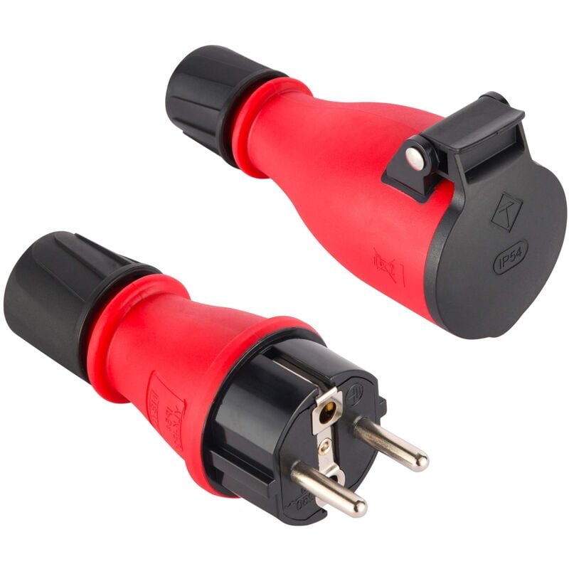 foto del prodotto electraline 92383 set di 1 spina e 1 presa professionale schuko, protezione ip54, con ghiera di bloccaggio cavo per facilitare il cablaggio