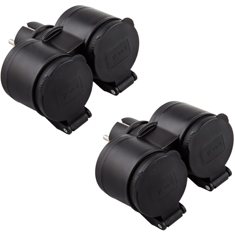 foto del prodotto electraline 92388 confezione da 2 adattatori da esterno 2 prese schuko, resistente all acqua ip44, spina tedesca, multipresa 2 posti schuko con