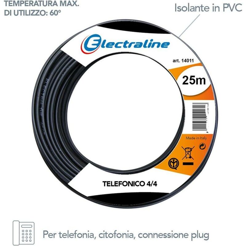 foto del prodotto electraline cavo telefonico nero 4 4 14011