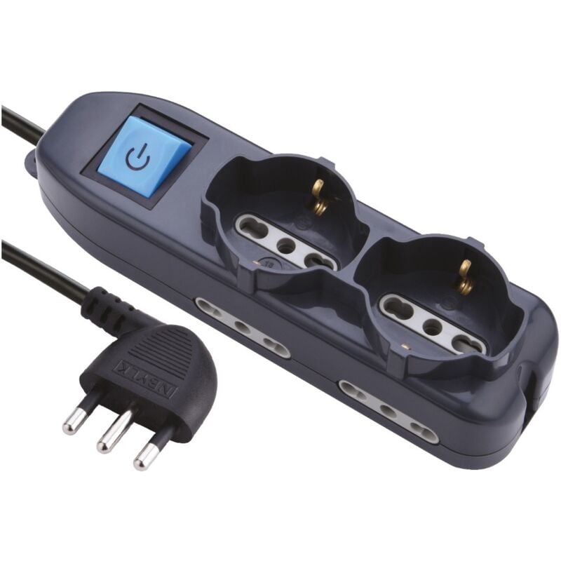 foto del prodotto electraline multipresa 16a int 2 pt univ 4pt biv nera mt 1,5