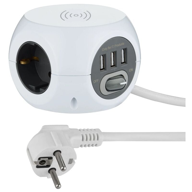 foto del prodotto electraline multipresa cubo minicube 3 schuko 3 usb e caricatore wireless