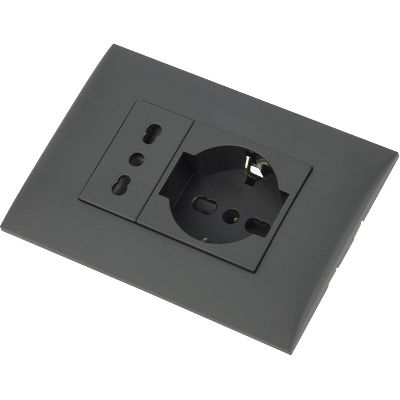 foto del prodotto electraline placca precomposta da 1 presa bivalente 10 16a 1 presa universale p40 nera 22111