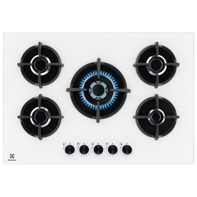 foto del prodotto electrolux egg75372w serie 600 piano cottura a gas 5 zone steppower speed burners powerful burner 75cm bianco
