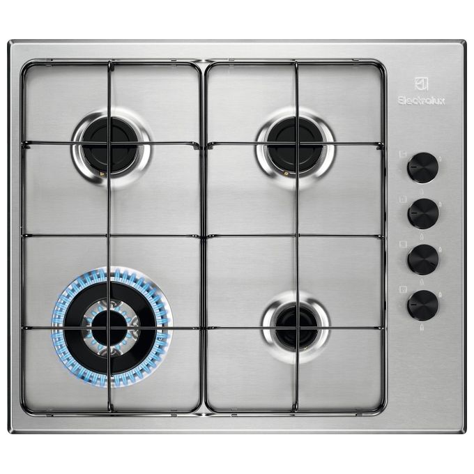foto del prodotto electrolux egs6414x piano cottura a gas 4 fuochi bruciatore tripla corona comandi laterali 60 cm acciaio inox