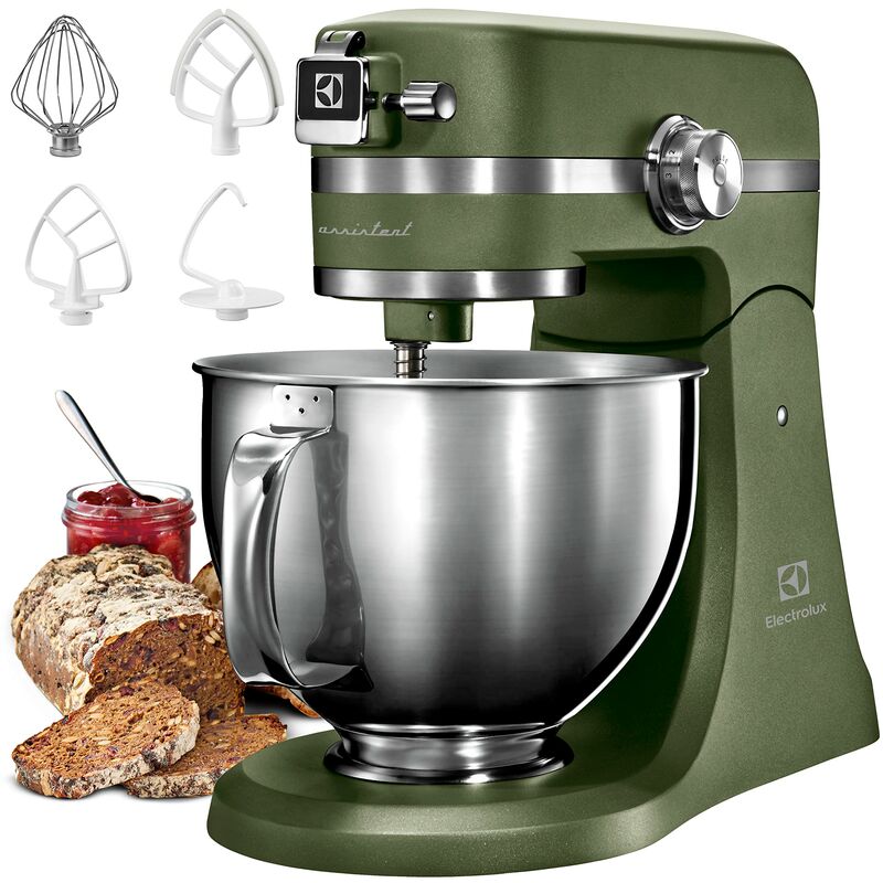 foto del prodotto electrolux ekm5550 impastatrice planetaria in acciaio inox, motore 1200w e 10 velocit , con frusta e coperchio, 360x370x210mm, verde